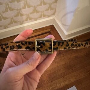 Leopard Print Leather Belt with gold buckle